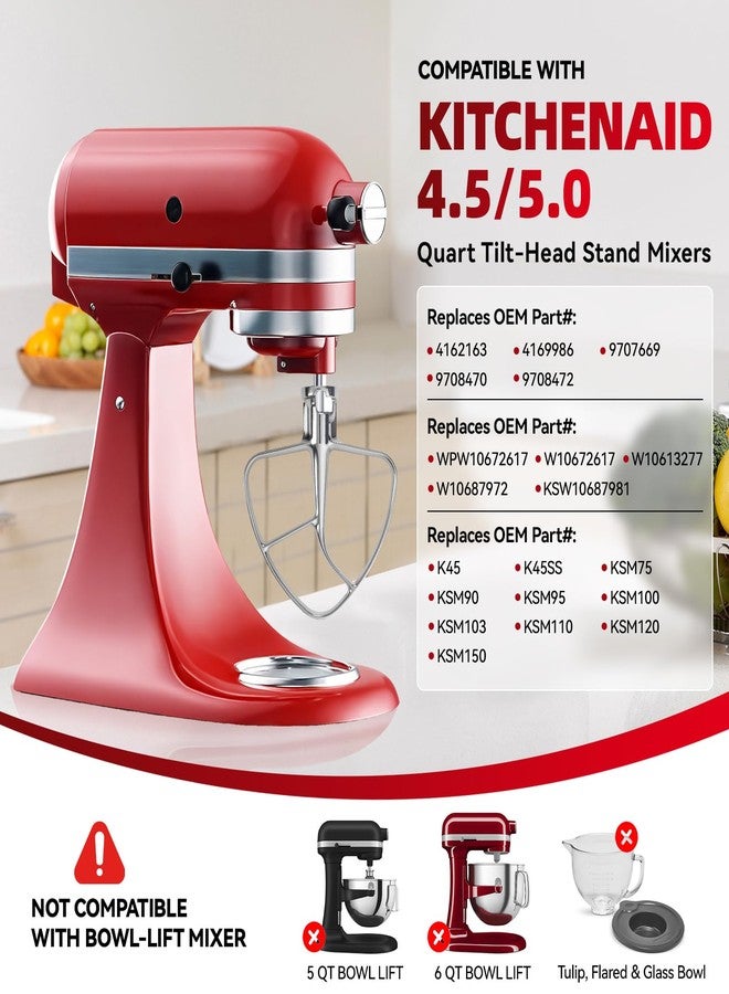 Cowbright K45B Stainless Steel Flat Beater for Kitchenaid Tilt Head Stand Mixer, Polished Paddle Attachment for KitchenAid Mixer Attachments, Fits 4.5-5 Quart Models, Dishwasher Safe - Image 2